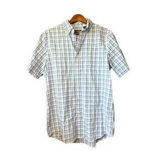 Chaps Button Down Shirt Mens Medium Blue Plaid Excellent Short Sleeve Easy Care